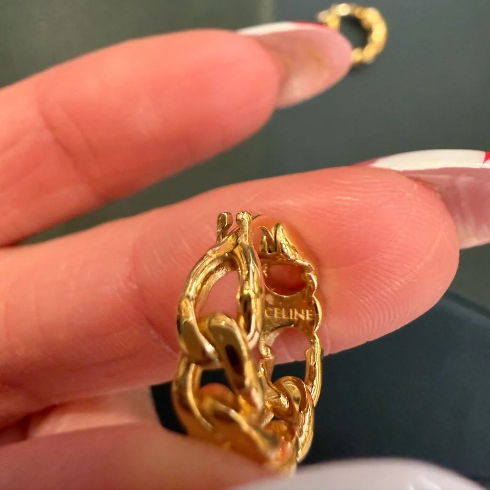 Celine gold hoop earrings; worn 3x - Picture 5 of 7